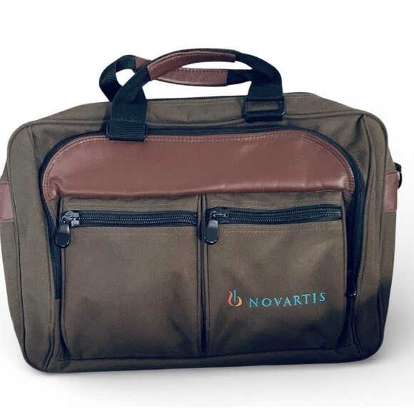 Canvas And Leather Messenger Laptop Office Briefcase Bag - Branded Novartis